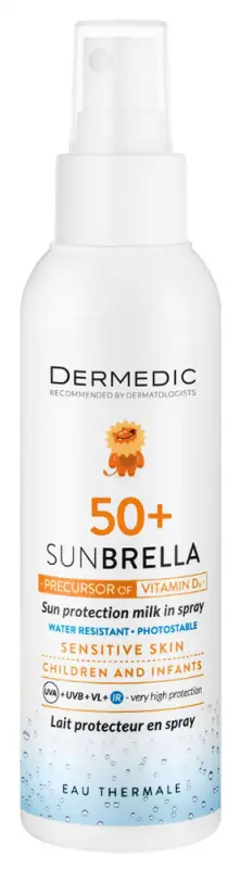 DERMEDIC Sunbrella Baby Napfényvédő tej spray gyermekeknek SPF50+ (150 ml) DERMEDIC Sunbrella Baby Napfényvédő tej spray gyermekeknek SPF50+ (150 ml)