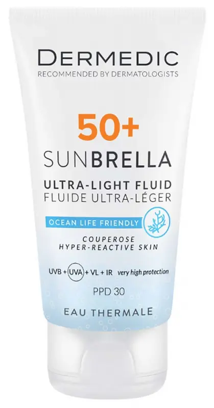 DERMEDIC Sunbrella Ultra-Light Fényvédő fluid SPF50+ rozáceás arcbőrre 40 ml DERMEDIC Sunbrella Ultra-Light Fényvédő fluid SPF50+ rozáceás arcbőrre 40 ml