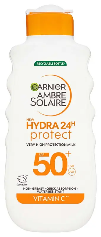 GARNIER Ambre Solaire Hydra24h UV-sugárzás elleni naptej nagyon magas védelemmel SPF 50 (175 ml) GARNIER Ambre Solaire Hydra24h UV-sugárzás elleni naptej nagyon magas védelemmel SPF 50 (175 ml)
