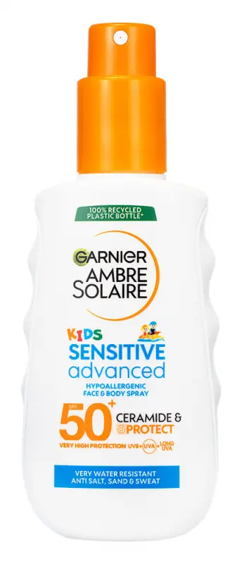 GARNIER Ambre Solaire napvédő spray nagyon magas védelemmel SPF50+ gyerekek érzékeny bőrére 150 ml GARNIER Ambre Solaire napvédő spray nagyon magas védelemmel SPF50+ gyerekek érzékeny bőrére 150 ml