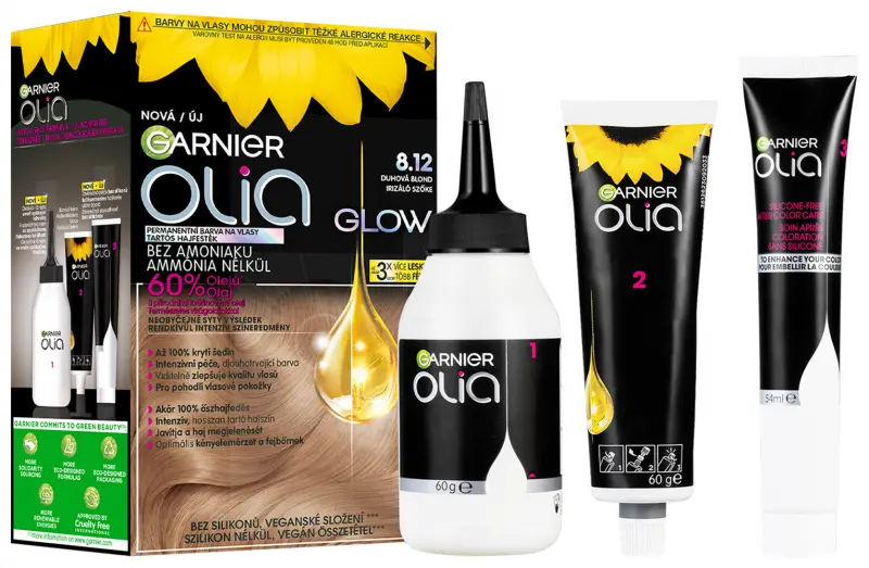 GARNIER Olia Glow tartós hajfesték 8.12 Irizáló szőke 60+60+54 ml GARNIER Olia Glow tartós hajfesték 8.12 Irizáló szőke 60+60+54 ml