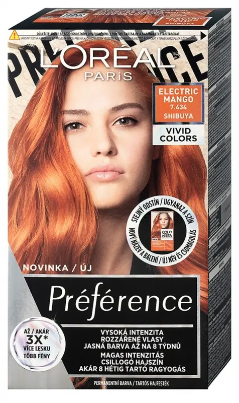 L'ORÉAL PARIS Préférence Vivid Colors Tartós hajfesték 7.434 Shibuya - Electric Mango, 60+90+54 ml