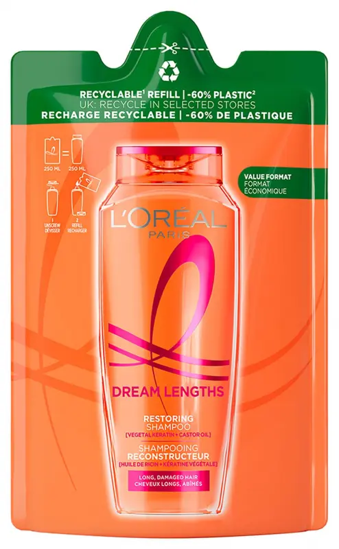L'ORÉAL PARIS Elseve Dream Long regeneráló sampon hosszú, igénybevett hajra utántöltő 250 ml
