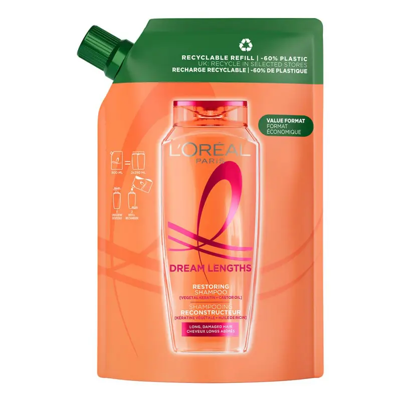 L'ORÉAL PARIS Elseve Dream Long regeneráló sampon hosszú, igénybevett hajra utántöltő 500 ml