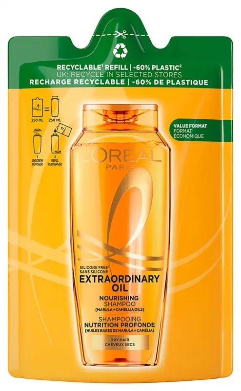 L'ORÉAL PARIS Elseve Extraordinary Oil tápláló sampon normál és száraz, fénytelen hajra utántöltő 250 ml