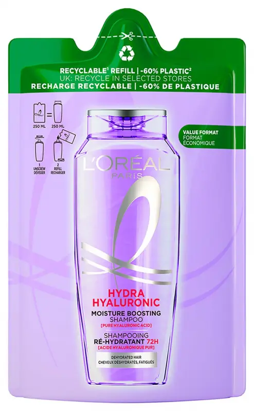 L'ORÉAL PARIS Elseve Hyaluron Plump Akár 72 órán át hidratáló sampon hialuronsavval utántöltő 250 ml