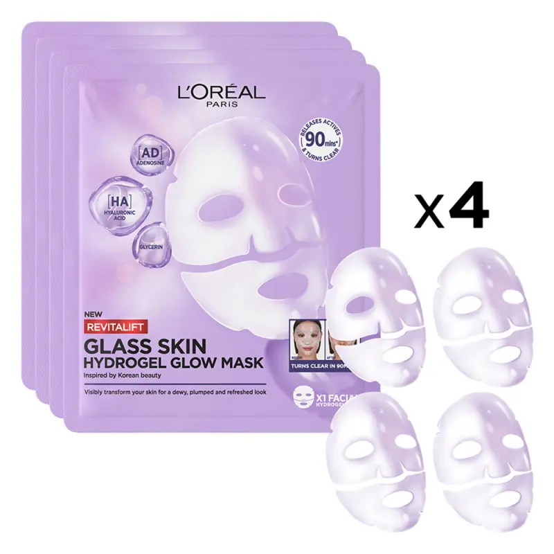 L'ORÉAL PARIS Revitalift Filler Glass Skin Hidrogél Ragyogást adó arcmaszk box 4 db L'ORÉAL PARIS Revitalift Filler Glass Skin Hidrogél Ragyogást adó arcmaszk box 4 db