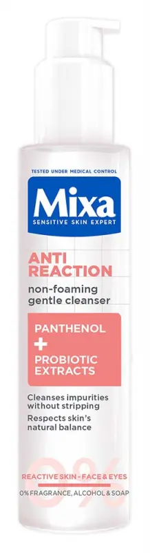 MIXA Anti-Reaction Nyugtató, nem habzó tisztító gél panthenollal és probiotikus kivonatokkal 150 ml