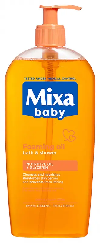 MIXA Habzó olaj fürdetéshez és zuhanyzáshoz babáknak pumpás (400 ml) MIXA Habzó olaj fürdetéshez és zuhanyzáshoz babáknak pumpás (400 ml)