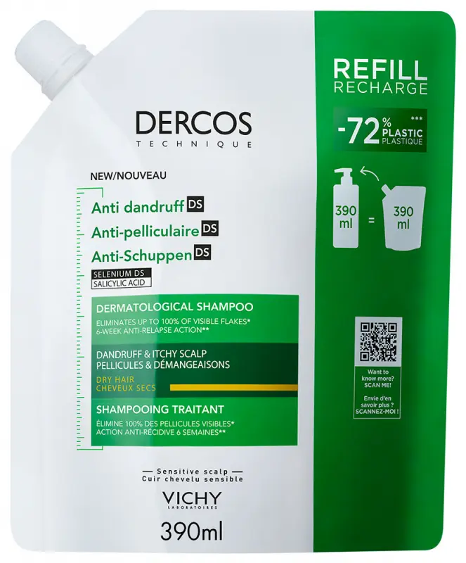 VICHY Dercos Korpásodás elleni sampon száraz hajra utántöltő 390 ml VICHY Dercos Korpásodás elleni sampon száraz hajra utántöltő 390 ml