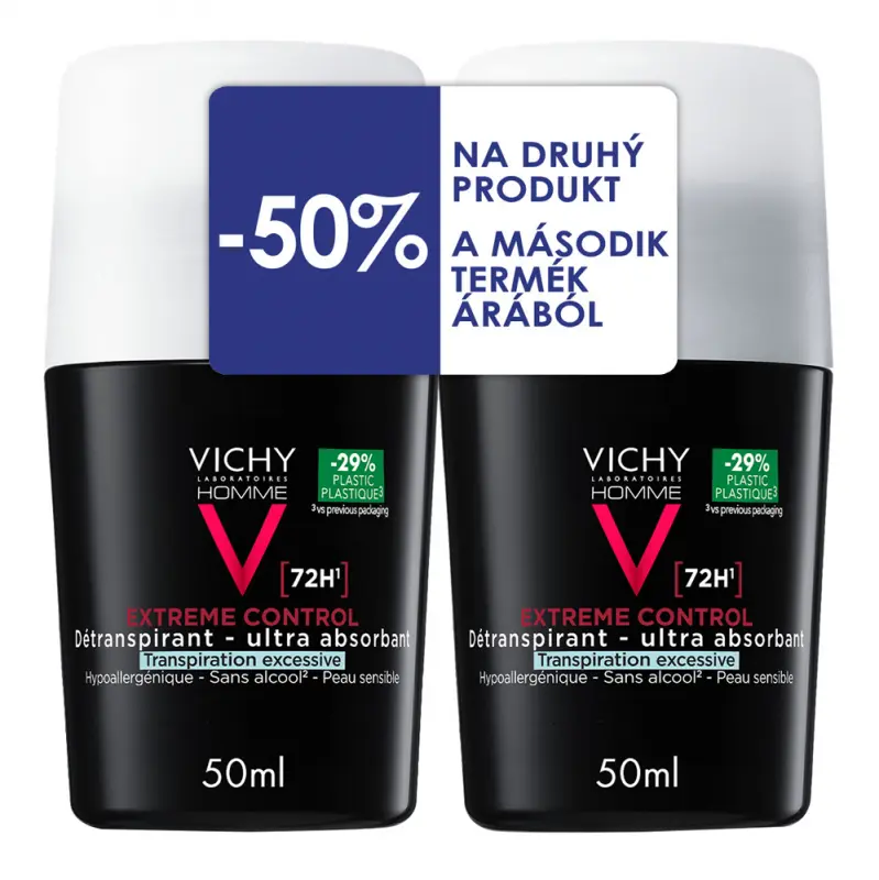 VICHY Homme 72 órás izzadságszabályozó golyós dezodor férfiaknak DUOPACK 2x50 ml VICHY Homme 72 órás izzadságszabályozó golyós dezodor férfiaknak DUOPACK 2x50 ml